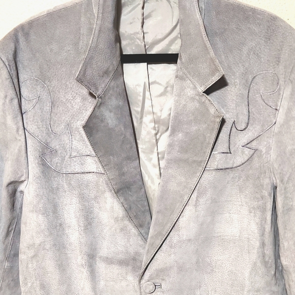 Pioneer Wear Vintage 70's 100% Suede Boar Skin Gray Blazer Jacket EUC Size 42L - Picture 5 of 16